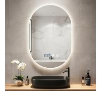 Bellanny Miroir de Salle de Bain avec Eclairage, Double Coupole 50 x 75 CM, 3 Températures de Couleur, Dimmable, Réglage de L'heure, Miroir Décoratif Mural avec Tapis Anti-Buée