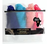 BELLANOMI Lot de 4 éponges africaines exfoliantes longues pour le bain, authentiques, d'origine éthique du Nigeria, idéales pour un usage quotidien (bleu marine, bleu layette, blush, rose)