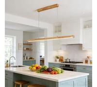 Bellastein Bois Lampe à suspension LED dimmable table à manger lampe à suspension, Lampe Suspendue Réglable Avec Télécommande pour Salle à Manger,Cuisine de Bureau Salon Chambre (Bois, 80cm)