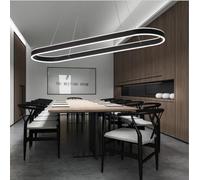 Bellastein Lampe à suspension LED table de salle à manger atmosphérique Bureau et salle de réunion comptoir de bar ovale, lampe à suspension circulaire de luxe lumineuse rectangulaire (Noir, 120cm)