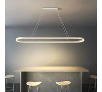 Bellastein Lustre de bureau LED moderne Design ovale table à manger suspension dimmable avec télécommande suspension hauteur plafonnier réglable pour Bureau Table bureau (blanc, 120cm/42W)