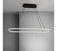 Bellastein Lustre de bureau LED moderne Design ovale table à manger suspension dimmable avec télécommande suspension hauteur plafonnier réglable pour Bureau Table able à manger (noir, L90cm/45W)