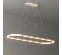 Bellastein Lustre de bureau LED moderne Design ovale table à manger suspension dimmable avec télécommande suspension hauteur plafonnier réglable pour Bureau Table bureau (blanc, L100cm/35W)