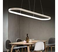 Bellastein suspension ovale lampes de bureau de table à manger, suspension LED plafonnier dimmable avec télécommande, lustre design anneau moderne (L70cm, blanc)