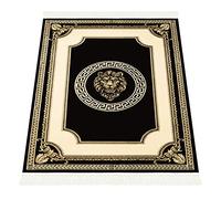 Belle Arti Tapis de salon design de qualité supérieure - Poils courts - Motif tête de lion - Avec franges en noir crème doré - Brillant soyeux moderne et doux - Antidérapant - 100 % viscose - 160 x
