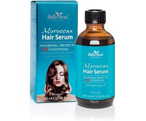 Belle Azul Sérum Capillaire Marocain À l'huile d'Argan 100% Biologique, Protège, Nourrit et Conditionne, Hydrate en profondeur, Protection contre la chaleur, 100ml