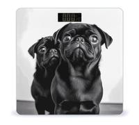 Belle balance pour chien carlin noir pour poids corporel avec écran LCD de haute précision, balance de poids en verre trempé résistant, balance de salle de bain numérique facile à lire pour une