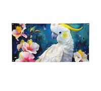 Belle bannière à suspendre imprimée cacatoès oiseau fleur pour Halloween, fête de Noël - 90 x 180 cm Photographie fond guirlande tapisserie murale pour toile de fond d'anniversaire, décoration