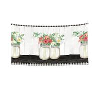 Belle bannière d'anniversaire à fleurs, bannière de fond de vacances (90 cm x 180 cm), adaptée pour la décoration de cour, tissu mural exquis de rideau.