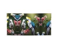 Belle bannière de fête imprimée cacatoès et fleurs, bannière pour tous les événements, drapeaux lumineux pour anniversaire, Thanksgiving et plus encore