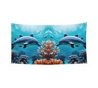 Belle bannière de vacances de Noël avec imprimé dauphins du monde sous-marin, décoration d'intérieur ou d'extérieur pour fête, porche, bar, toile de fond festive à suspendre