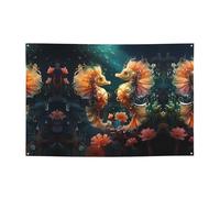 Belle bannière imprimée hippocampe pour couple de vacances - Décorations de fête adaptées pour les fêtes de vacances et les cérémonies - 180,3 x 119,4 cm