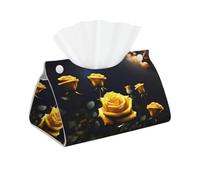 Belle boîte à mouchoirs en cuir avec roses jaunes, pliable, convient pour la chambre, la table à manger et la décoration de bureau.