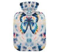 Belle bouillotte bleue en forme de papillons teints par nœuds avec housse souple, compresses chaudes de 1 L pour le corps pour le cou et les épaules