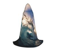 Belle cape à capuche avec imprimé vagues de l'océan, costume médiéval unisexe, cape de la Renaissance pour Halloween, cosplay, fête, noir, Small