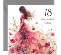 Belle carte d'anniversaire 18 ans pour femme élégante - Carte d'anniversaire spéciale pour fille de 18 ans, femme dix-huitième et dix-huitième