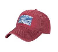 Belle casquette de baseball paysage montagnes enneigées vintage délavé vieilli papa chapeau de golf pour hommes femmes visière chapeaux réglables, Rouge, taille unique
