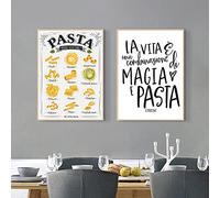 Belle cuisine italienne art mural Décoration Peinture Pâtes Types Affiche Citation Magique Impressions Sur Toile Italie Amoureux Restaurant Décor-45x60cmx2 Non Encadré