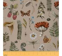 Belle Décoration De Champignons Tissus Au Metre,Motif De Feuilles Fleurs Végétales Tissu 92x150cm,Tissu D'Extérieur Sur Le Thème La Nature,Tropical Coloré