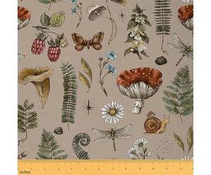 Belle Décoration De Champignons Tissus Au Metre,Motif De Feuilles Fleurs Végétales Tissu 92x150cm,Tissu D'Extérieur Sur Le Thème La Nature,Tropical Coloré