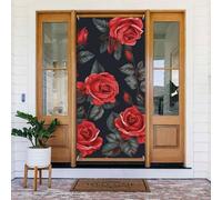 Belle décoration de porte en forme de rose rouge - Bannière de porte de bienvenue au printemps - Panneau de porte de porche saisonnier - Fond photo - Bannière à suspendre pour intérieur et extérieur