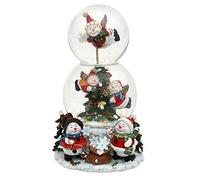 Dekohelden24 Boule à Neige XXL Double Bonhomme de Neige avec boîte à Musique - Dimensions (H x l x P) : env. 20,5 x 12,5 cm/Ø 6 et 10 cm 500898