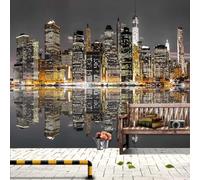 Belle Eau Villes Grands Bâtiments Papier Peint 3D Installation Facile Intissé Tapisserie Bureau Salon Canapé Chambre Décoration Murale-150cm×105cm