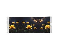 Belle écharpe à franges en cachemire avec roses jaunes - Écharpe légère pour femme, écharpe carrée, longue couverture décorative