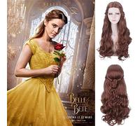 Belle et la bête princesse Bella perruque Cosplay Costume femmes longues ondulées brun cheveux synthétiques Halloween fête jeu de rôle perruques PL-703