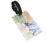 Belle étiquette de bagage durable à imprimé d'arbre quatre saisons avec couverture d'intimité arrière intégrale - Étiquettes d'identification lumineuses pour valises et sacs à dos
