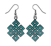 Belle fait main tibétain infini noeud compressé Turquoise incrustation boucle d'oreille goutte pour femmes 925 argent plaqué ethnique gitane Boho fête boucle d'oreille bijoux