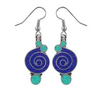 Belle faite main compressée bleu Lapis lazuli et corail pierres précieuses boucle d'oreille pendante incrustation pour femmes 925 argent plaqué Ethnique Gypsy Boho Fête mode Boucles d'oreilles Bijoux