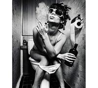 Belle Femme Assise sur Les Toilettes Salle de Bain Décor Photos Bar Wall Art Personnalité Creative Toilette Affiches et Impressions 30x40cm / 11.8"x15.7 sans Cadre