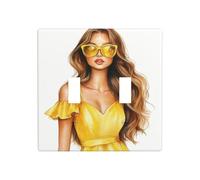 Belle femme avec des lunettes de soleil à cheveux longs Double Gang Toggle Plaque murale Interrupteur Décor Taille standard - 11,4 x 11,4 cm