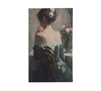 Belle femme en robe verte, drapeaux de maison, 9,1 x 1,5 m, bannière de vœux avec œillets, décoration d'intérieur ou d'extérieur