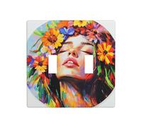 Belle femme et fleurs Double Gang Toggle Plaque murale Interrupteur Décor Taille standard - 11,4 x 11,4 cm