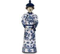 Belle figurine asiatique chinoise en porcelaine, peinte à la main, empereur, 10 x 15 x 43 cm, blanc-bleu