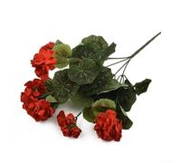 Belle fleur artificielle de géranium rouge pour projets de décoration rose avec 5 branches pour jardin, terrasse, magasin ou salle à manger, environ 36 cm de long (rouge)