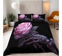 Belle Fleur De Palmier Crâne Housse de Couette 3 Pièces 240x260 cm avec 2 Taie Oreillers 65x65 cm Microfibre Super Douce - Art De L'horreur Imprimé 3D Haute Définition,Parfait pour Adultes et Enfants