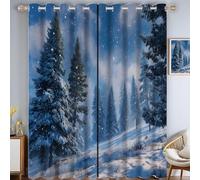 Belle Forêt Pins Rideau - Paysage d'hiver Rideau Occultant Thermiques, L140×H280Cm (2 Panneaux) Rideaux À Oeillets pour Decoration Chambre Salon, Draperies Intérieurs Fenetre, Bleu Foncé