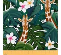 Belle girafe Tissus au Metre, plante florale tropicale Feuilles de palmier Imprimer Tissu 92x150 cm, Tissu d'extérieur à motifs floraux, motif nature Tissu 92x150 cm chaise, vert