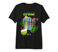Belle Guyane Française 973 Madras Hibiscus Colibri Coco T-Shirt Haut de Gamme
