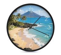 Belle horloge murale décorative en forme de côte de l'île volcanique - Silencieuse - Sans tic-tac - Pour salon, chambre, salle de bain, cuisine, bureau, appartement - 25,4 cm - Blanc