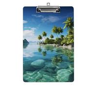 Belle île dans la mer Porte-bloc pour bureau, maison, porte-bloc en acrylique A4 avec trous de suspension en acier inoxydable, porte-bloc durable pour notes, examens, partitions de musique 31,8 x 21,6