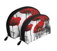 Belle Impression à l'encre de Fleur de Pavot, Trousse de Maquillage Coquille Femme Petit Porte-Monnaie Trousse de Toilette Trousse à cosmétiques 2 pièces