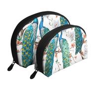 Belle Impression de Fleurs de Paon, Trousse de Maquillage Coquille Femme Petit Porte-Monnaie Trousse de Toilette Trousse à cosmétiques 2 pièces