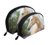 Belle Lavande de Cheval Palomino, Trousse de Maquillage Coquille Femme Petit Porte-Monnaie Trousse de Toilette Trousse à cosmétiques 2 pièces