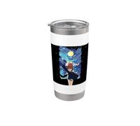 Belle lune et étoiles jeune fille avec guitare Gobelet isotherme en acier inoxydable double paroi