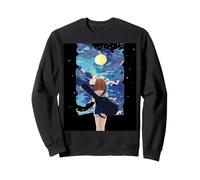 Belle Lune et étoiles Jeune Fille avec Guitare Sweatshirt