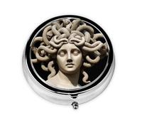 Belle mini boîte à pilules ronde Medusa, peut être mise dans un portefeuille, une poche, légère et pratique, 3 compartiments, pilulier portable,